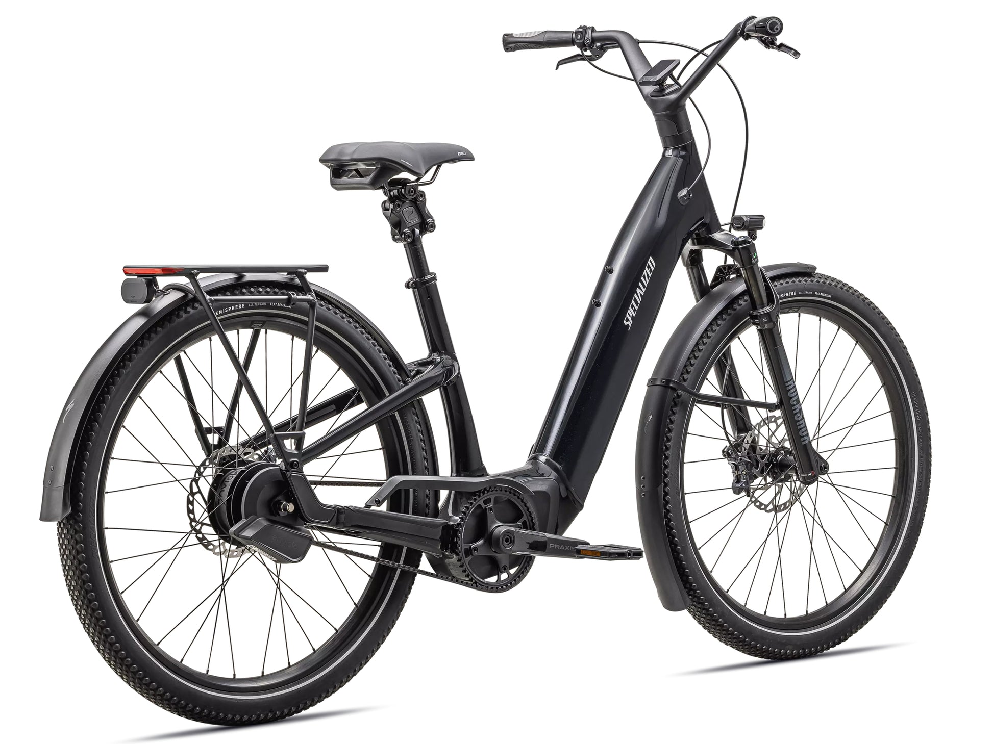 Specialized Turbo Como 5.0 IGH Road / commuter Leisure Electric bike Gloass cast black / satin silver reflective Rear facing view