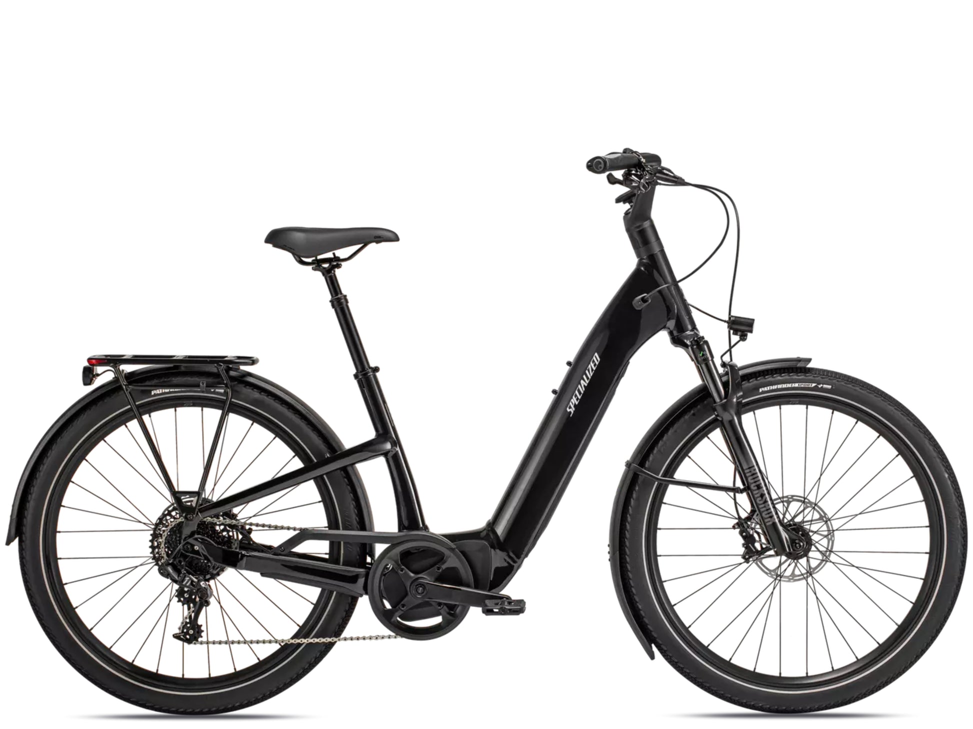 Specialized Turbo Como 5.0 Low Entry Cast black / Silver Reflective side profile white background on Fly Rides