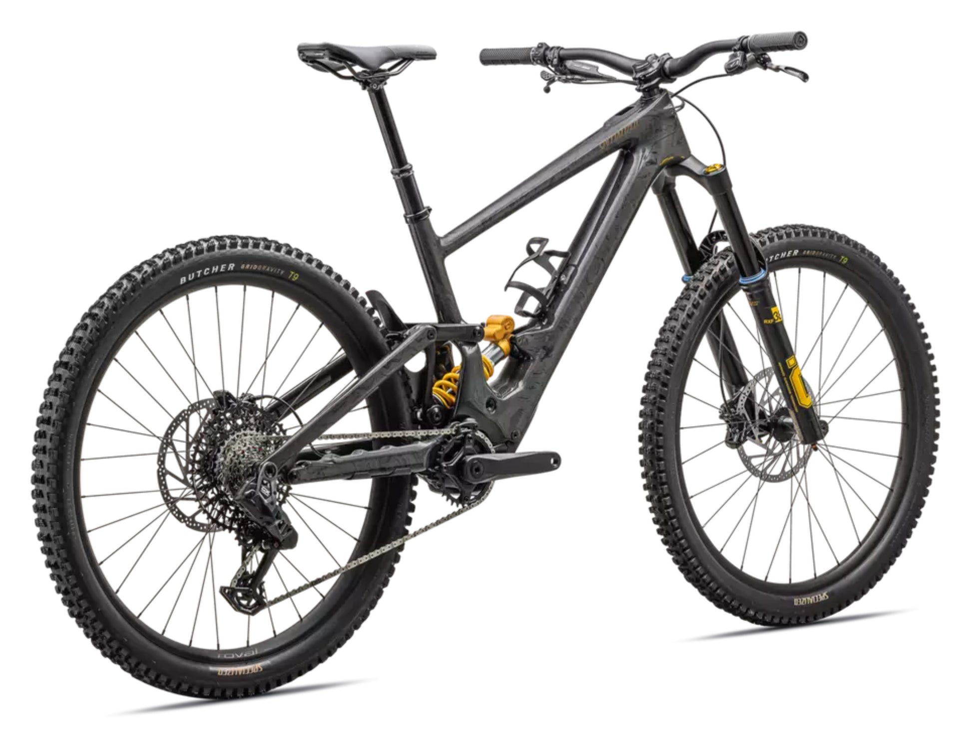 Specialized Turbo Kenevo SL 2 Lightweight Enduro eMTB Charcoal tint/ cool grey strata / burnt gold metallic Rear facing view
