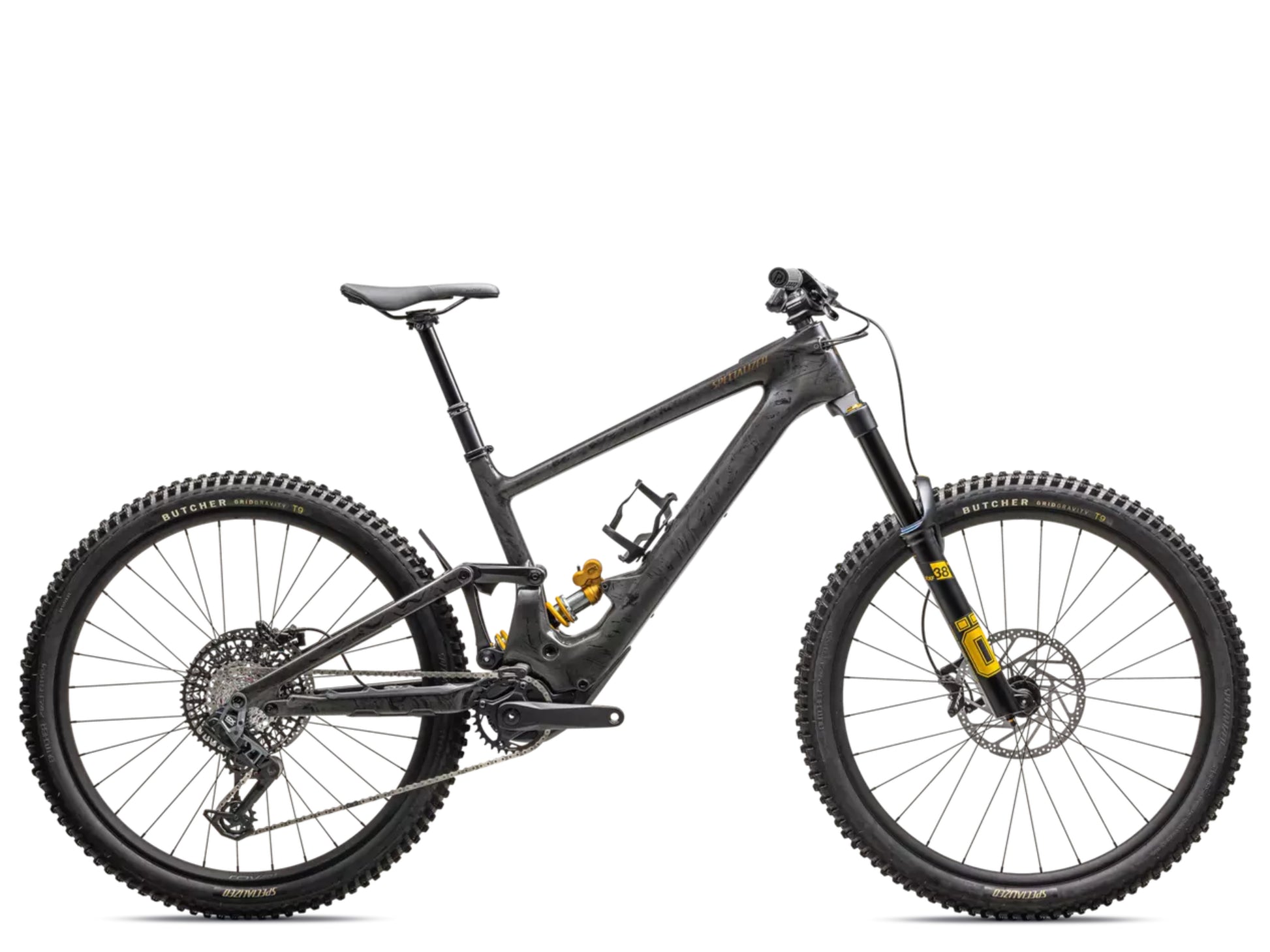 Specialized Turbo Kenevo SL 2 Lightweight Enduro eMTB Charcoal tint/ cool grey strata / burnt gold metallic Side profile