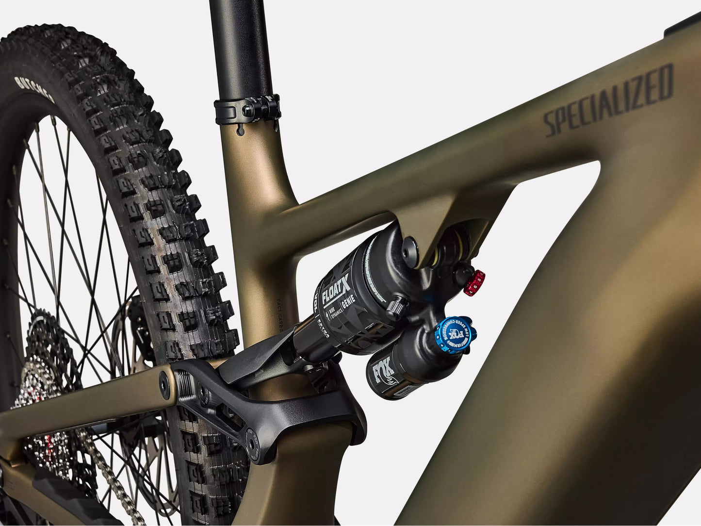 Specialized Turbo Levo Expert Full Suspension eMTB Satin burnt gold metallic / doppio Fox FloatX Genie Rear shock Closeup