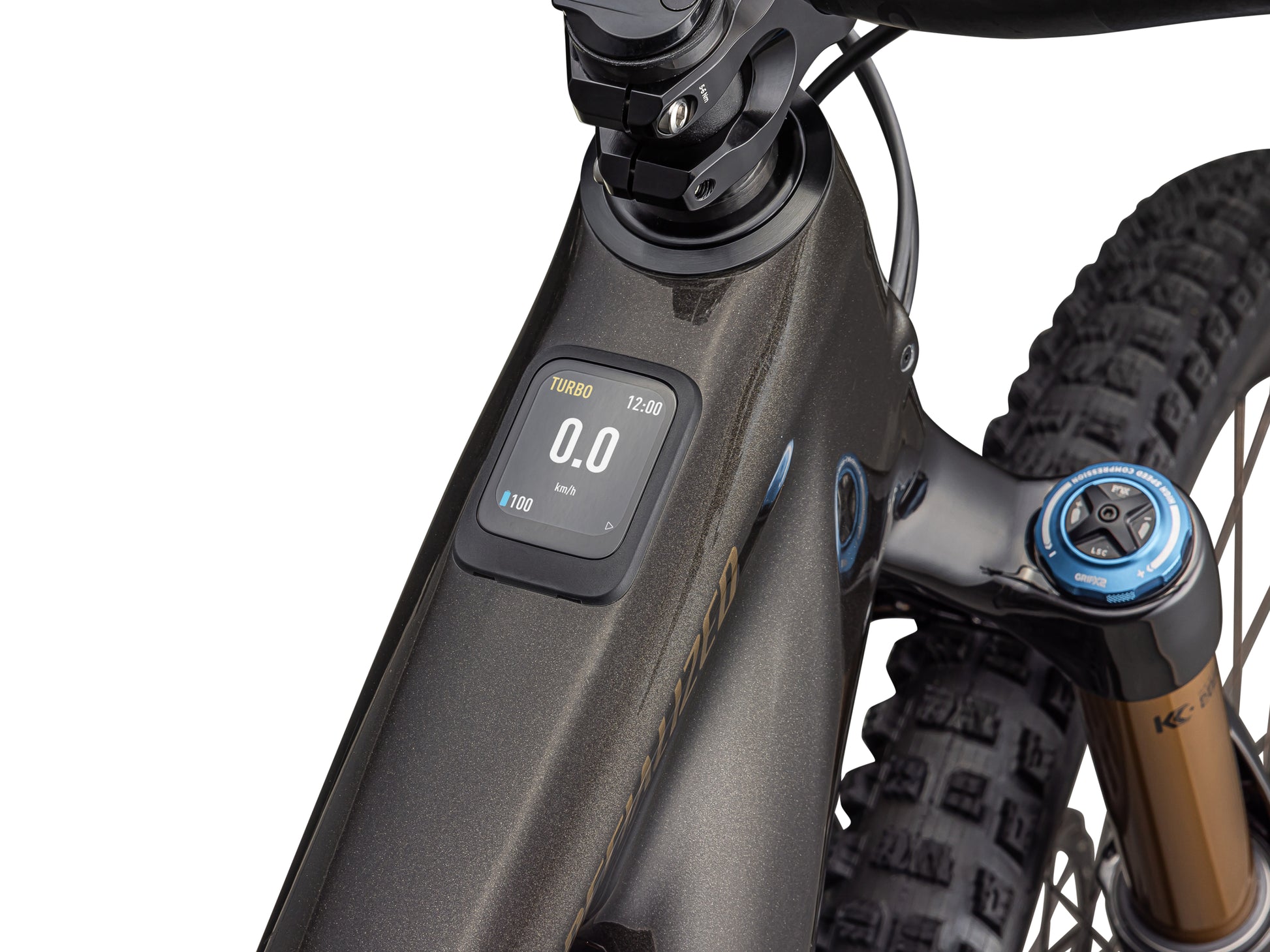 Specialized Turbo Levo Pro Carbon Full Suspension eMTB Gloss metallic obsidian / burnt gold metallic Display closeup