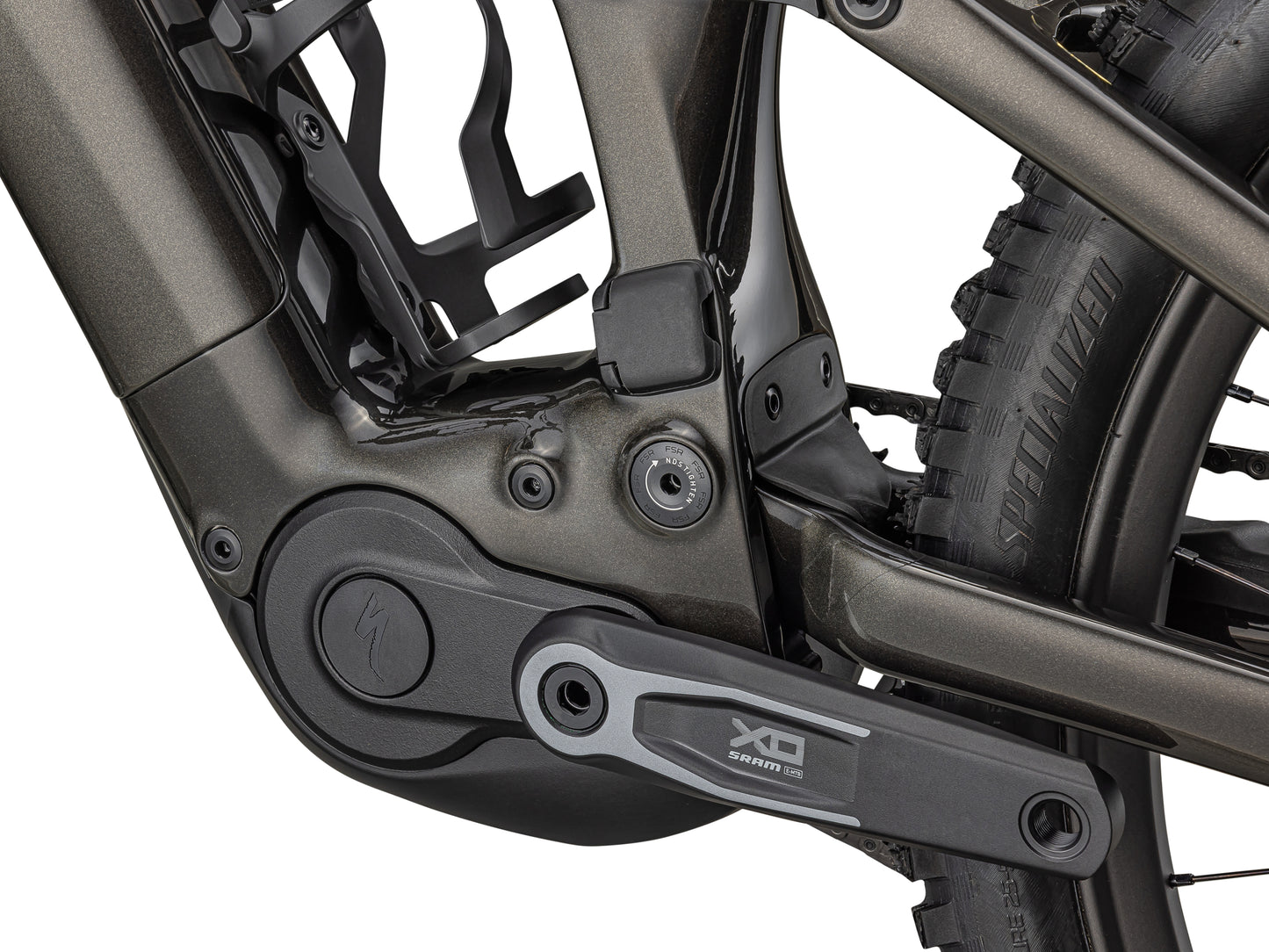 Specialized Turbo Levo Pro Carbon Full Suspension eMTB Gloss metallic obsidian / burnt gold metallic Motor Closeup