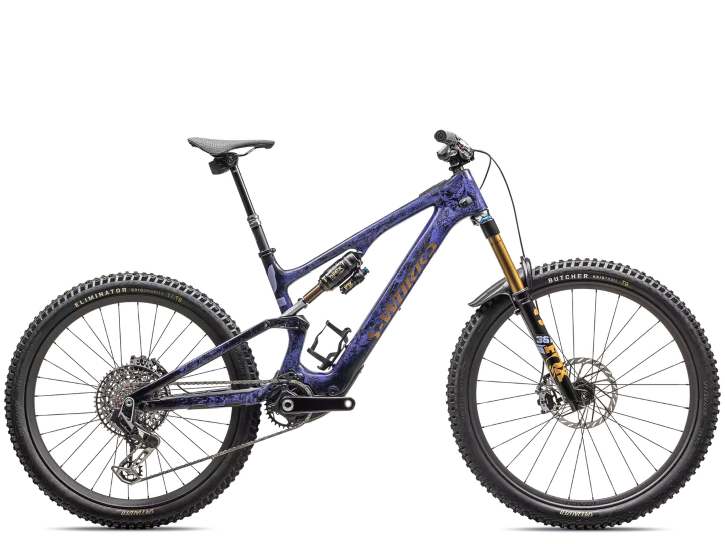 Specialized S-Works Turbo Levo SL 2 powdered indigo tint / cool grey impasto / midnight shadow / bronze Side profile