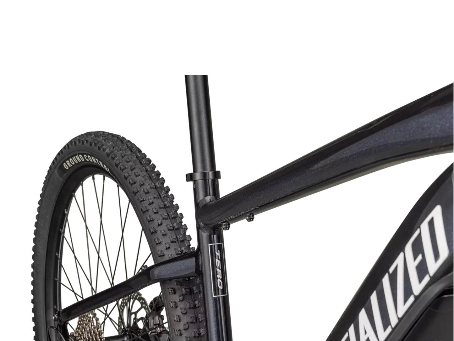 Specialized Turbo Tero 3.0 Hardtail emtb Dark navy seatpost toptube rear tire closeup 