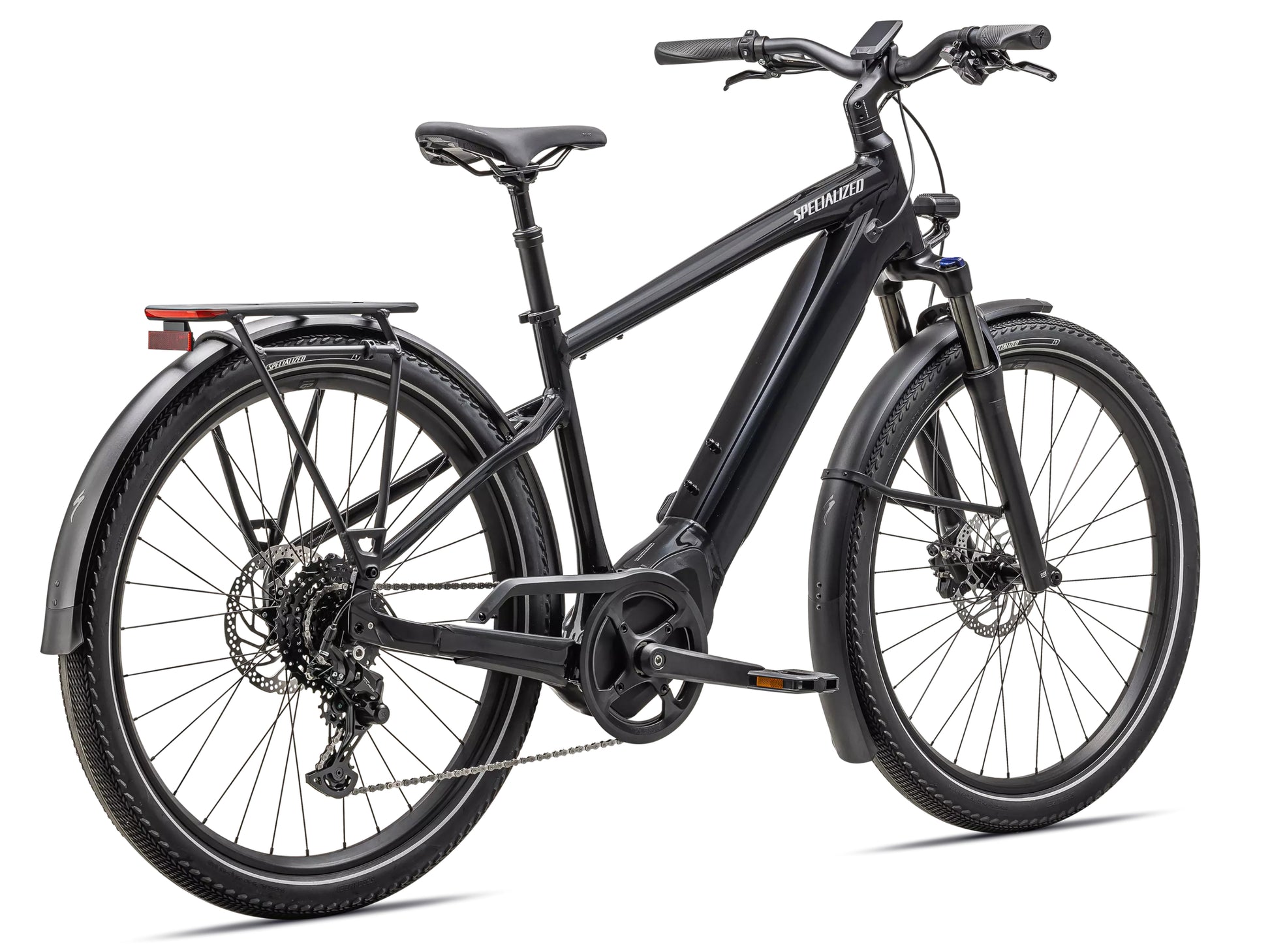 Specialized Turbo Vado 4.0 Road / commuter Gloass castblack / Silver reflective Rear facing view
