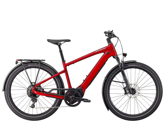 Specialized Turbo Vado 5.0 eMTB hard tail Red tint / silver reflective Front profile on Fly Rides