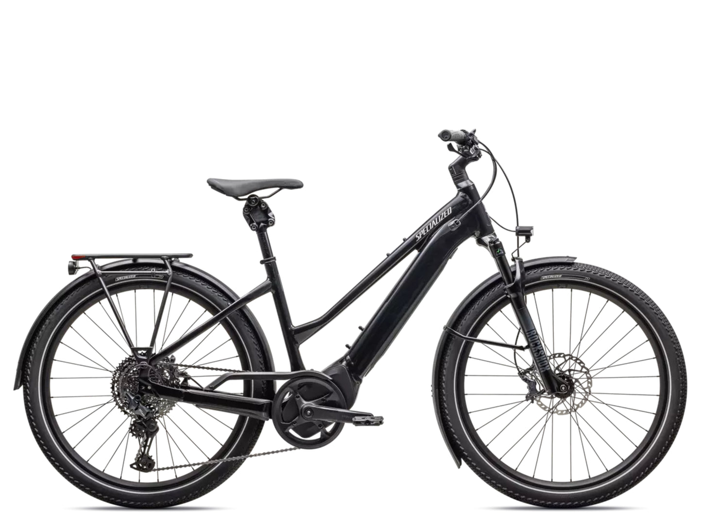Specialized Turbo Vado 5.0 Step Through Cast Black silver reflective Side profile 2025