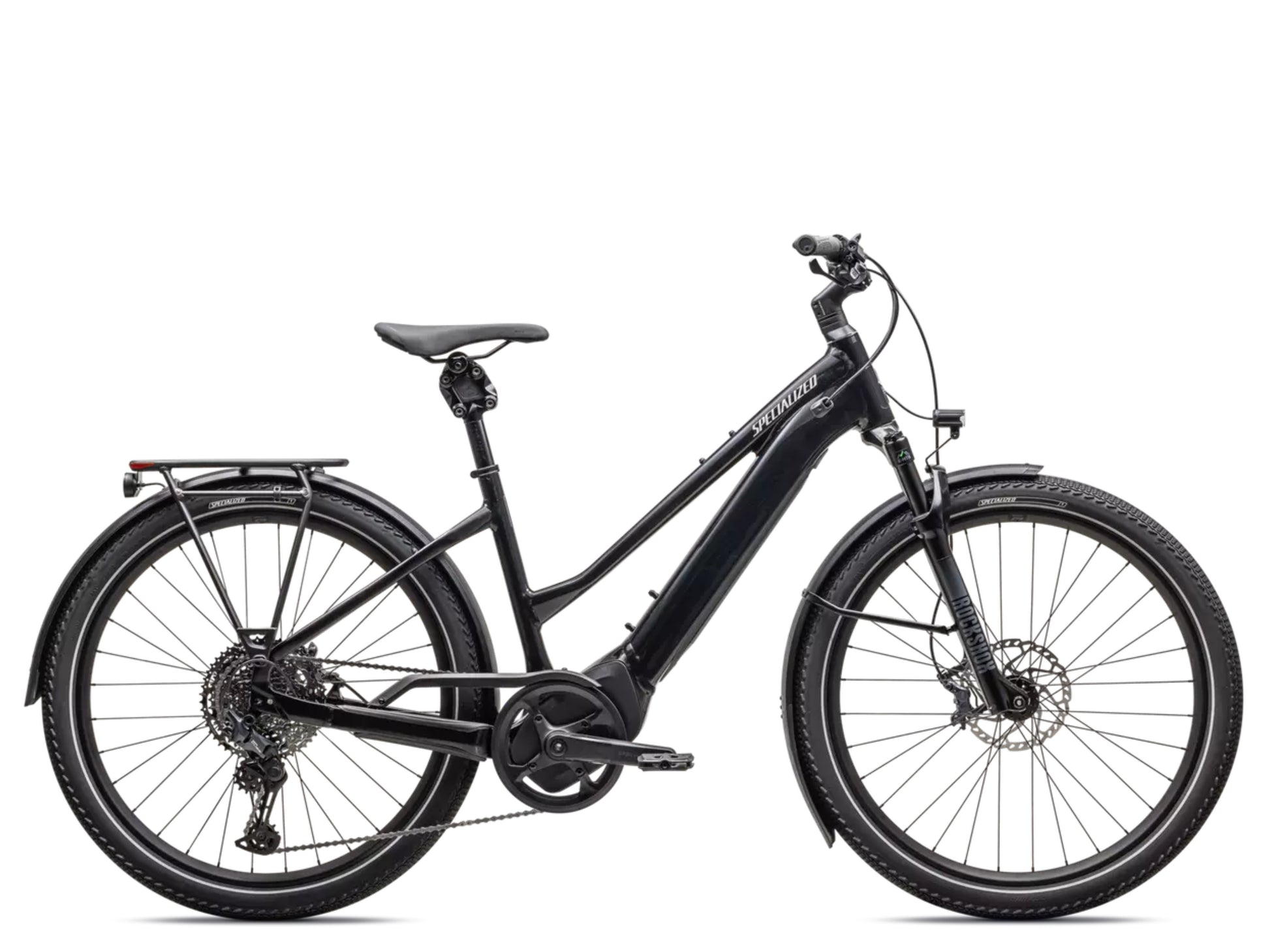 Specialized Turbo Vado 5.0 Step Through Cast Black silver reflective Side profile 2025