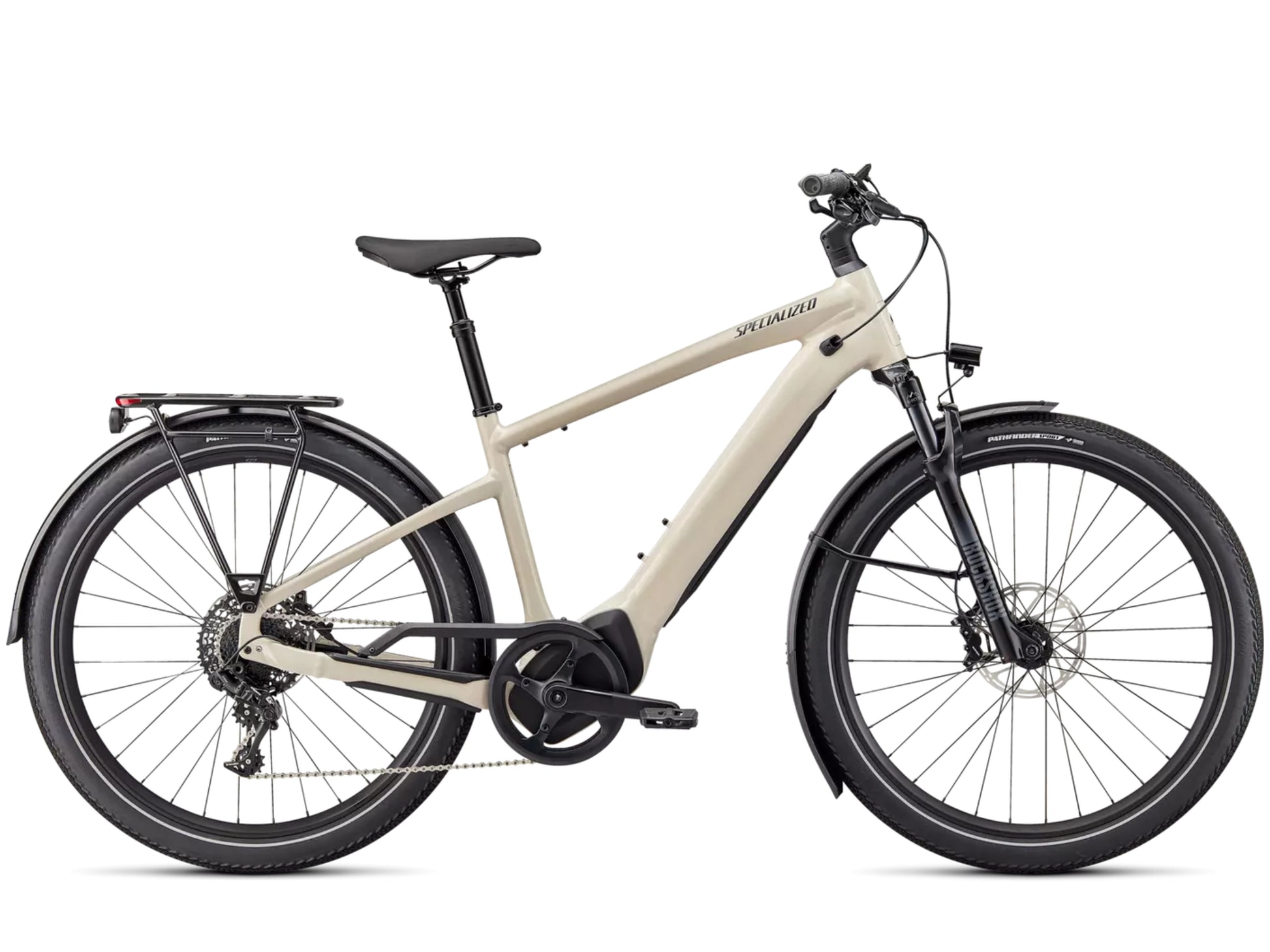 Specialized Turbo Vado 5.0 Commuter eMTB hard tail White mountain / black reflective Side profile on Fly Rides