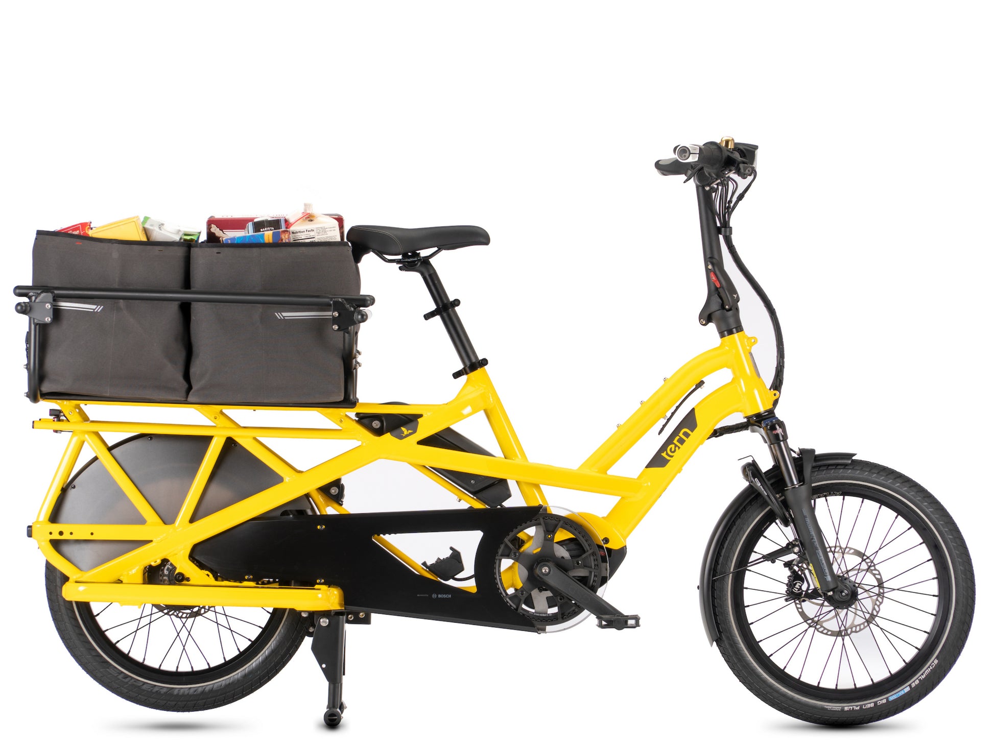 Tern Clubhouse Passenger Cargo Accessory. Shown with soft boxes