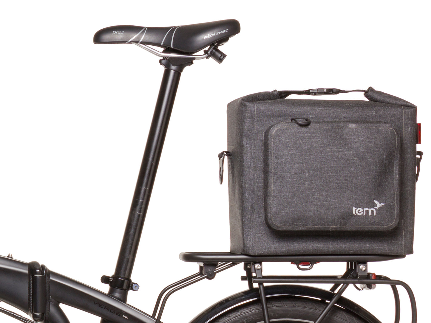 Tern Dry Goods Bag installed on rear rack 
