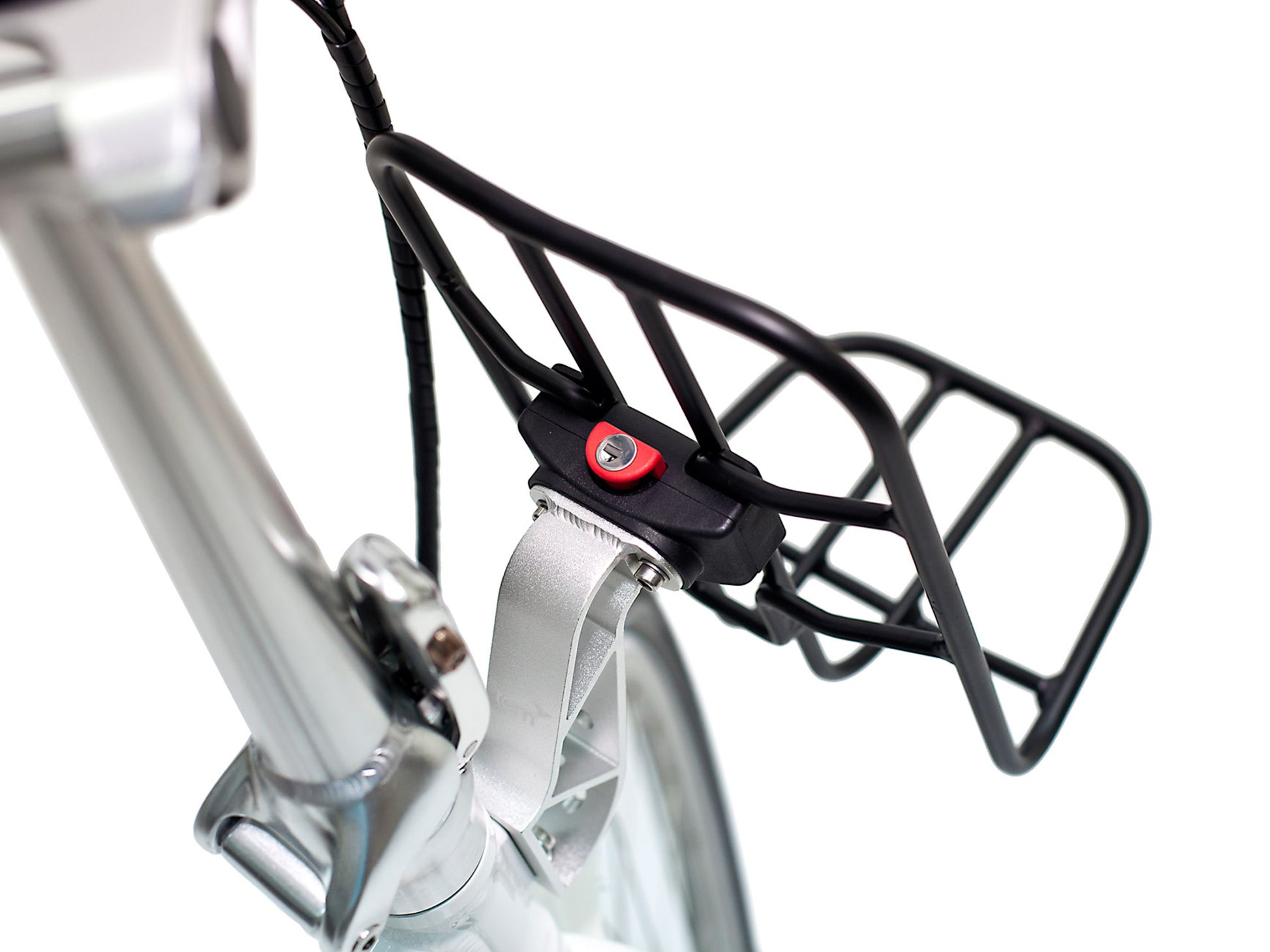 Tern Kanga Rack attached to bike. Empty Rear facing view
