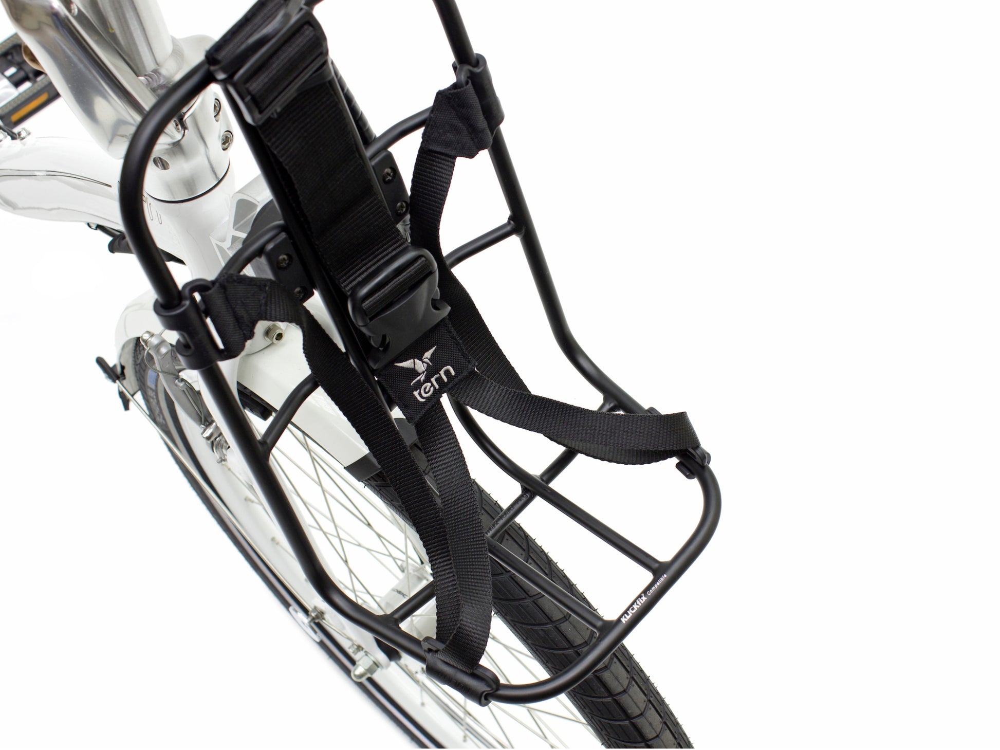 Tern Kanga Rack attached to bike. Empty Forward facing view