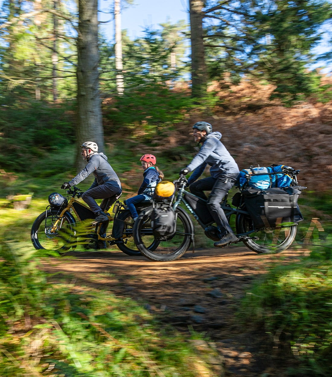 Tern Orox S12 Family riding into camp, on a trail