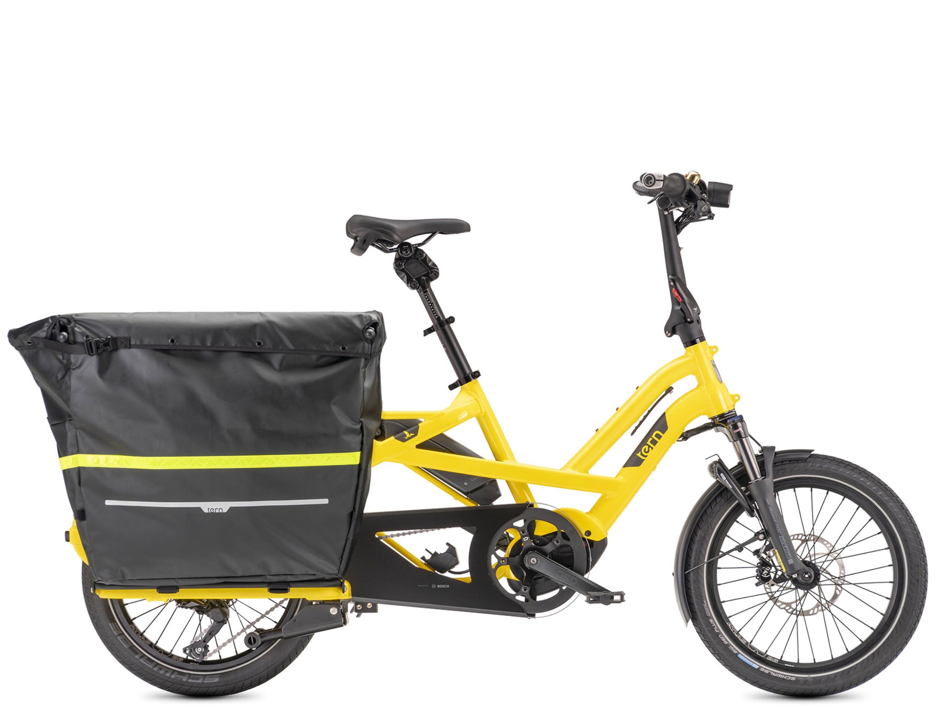 Tern Storm Box with Cargo Lid Lock installed on bike Side profile