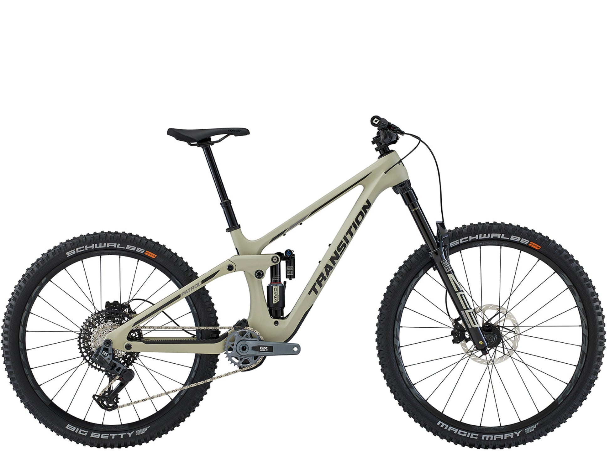 Transition Patrol Carbon GX AXS Full Suspension Mountain bike Beachwood Side profile