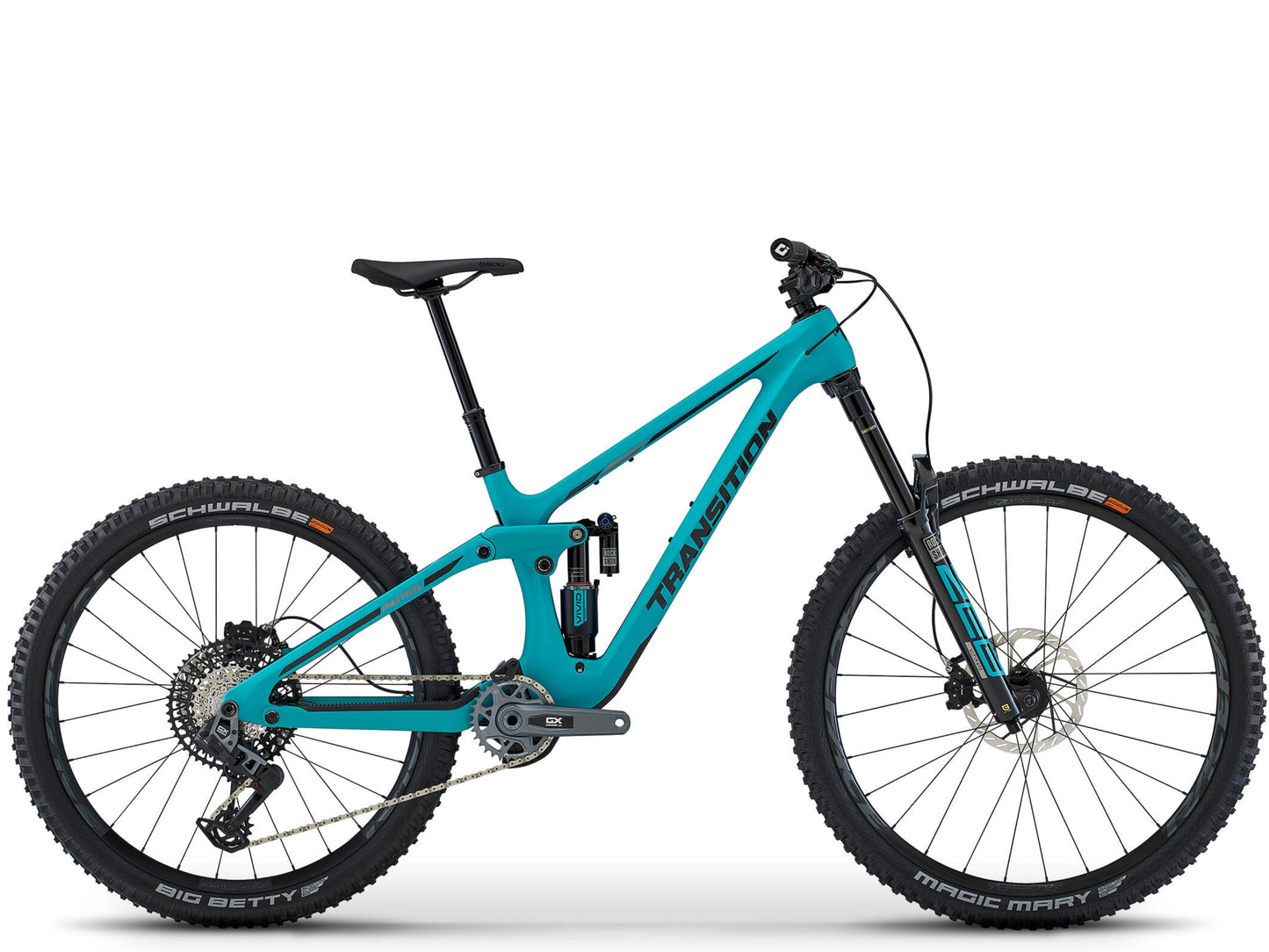 Transition Patrol Carbon GX AXS Full Suspension Mountain bike Blue lagoon Side profile