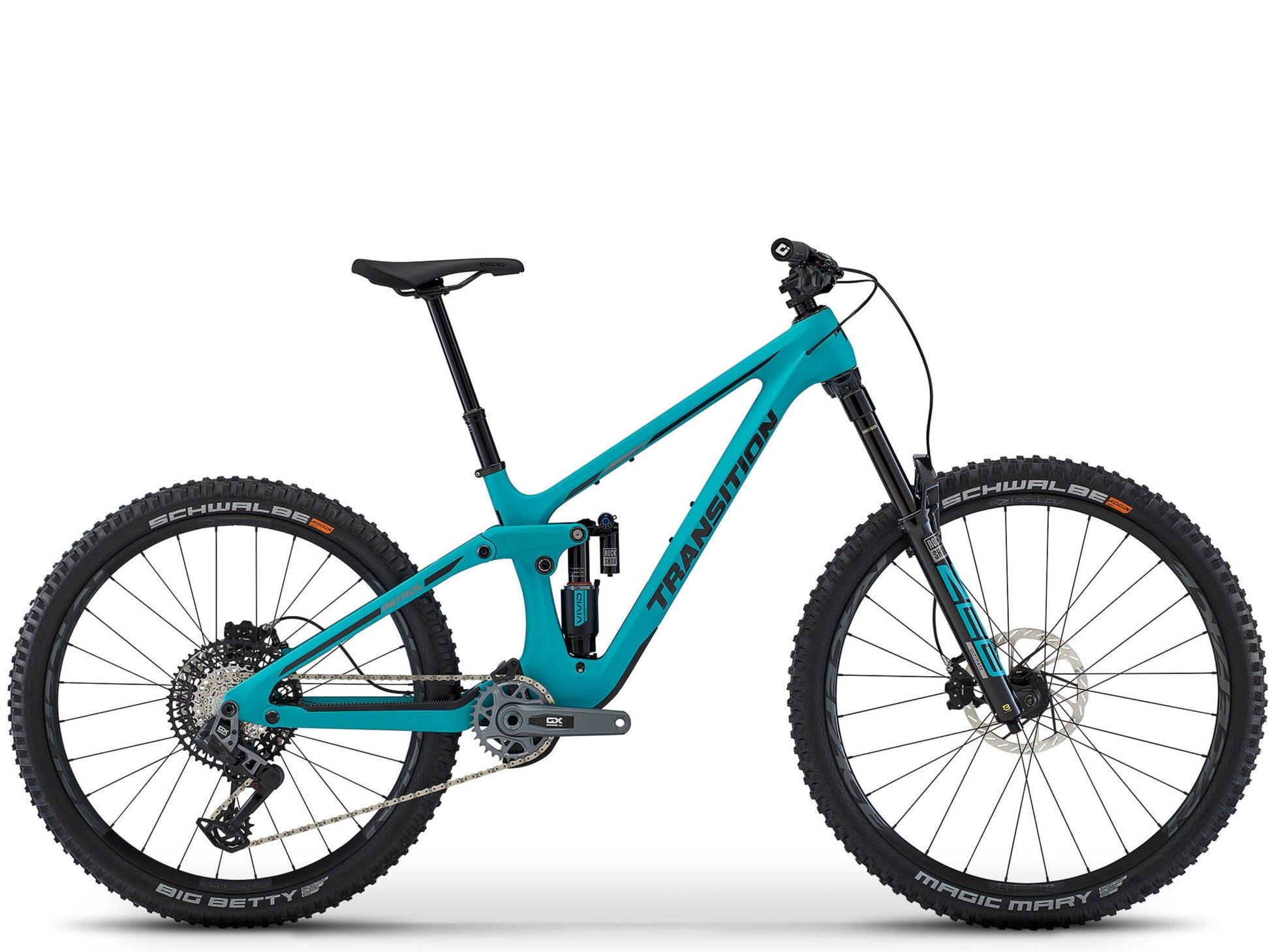 Transition Patrol Carbon GX AXS Full Suspension Mountain bike Blue lagoon Side profile