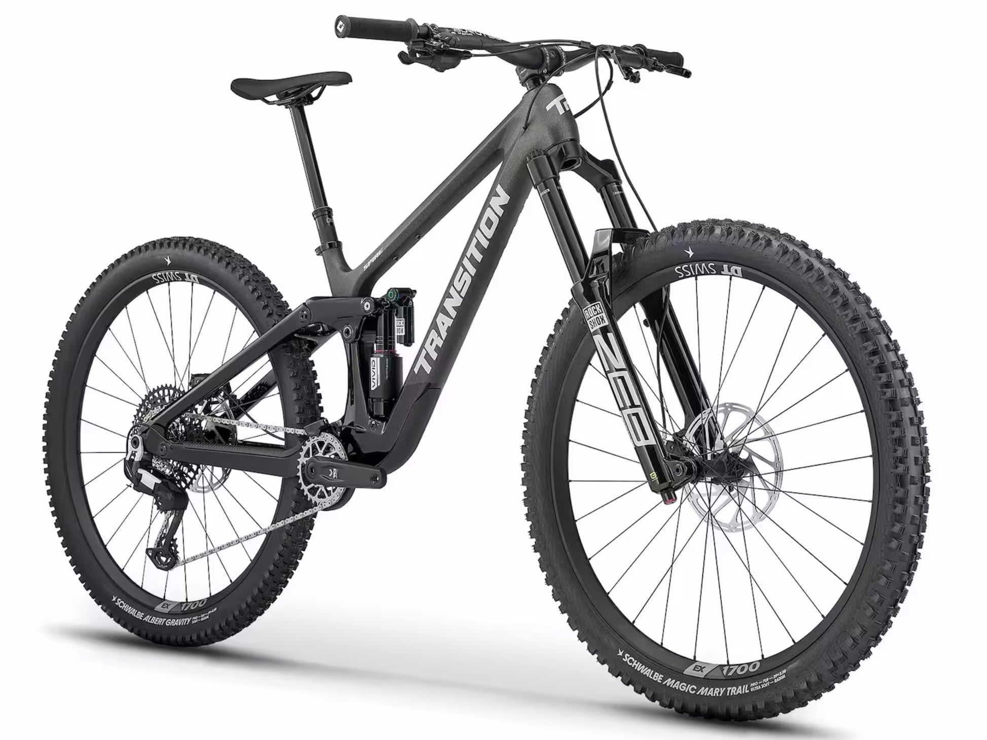 Transition Spire Alloy Eagle 90 Full Suspension Mountain Bike Galactic black Forward facing view