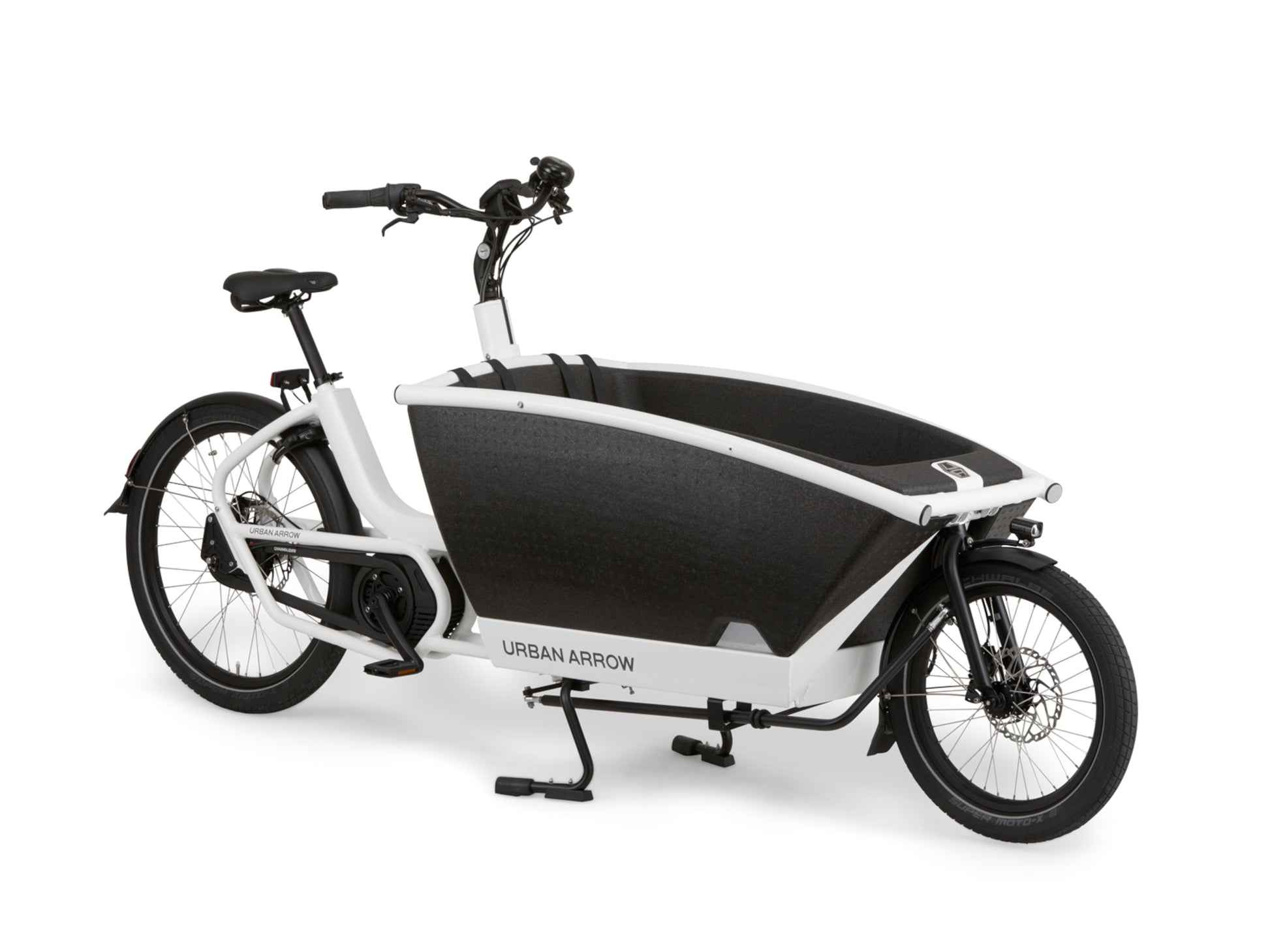 Urban Arrow Family Cargo electric bike white front right side profile on Fly Rides