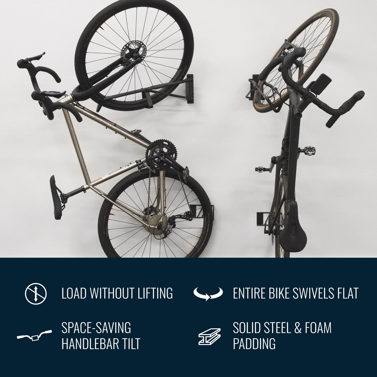 StoreYourBoard SwivelStow No-Lift Bike Rack | 2 MTB & 2 Road | 4 Pack