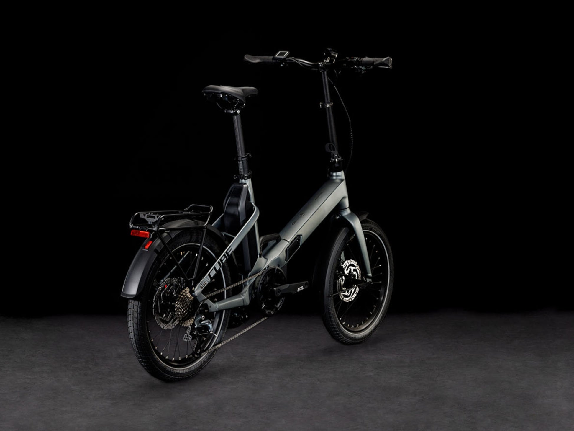 Cube Fold Sport Hybrid 500 electric bike flashgrey n black back right side profile on Fly Rides