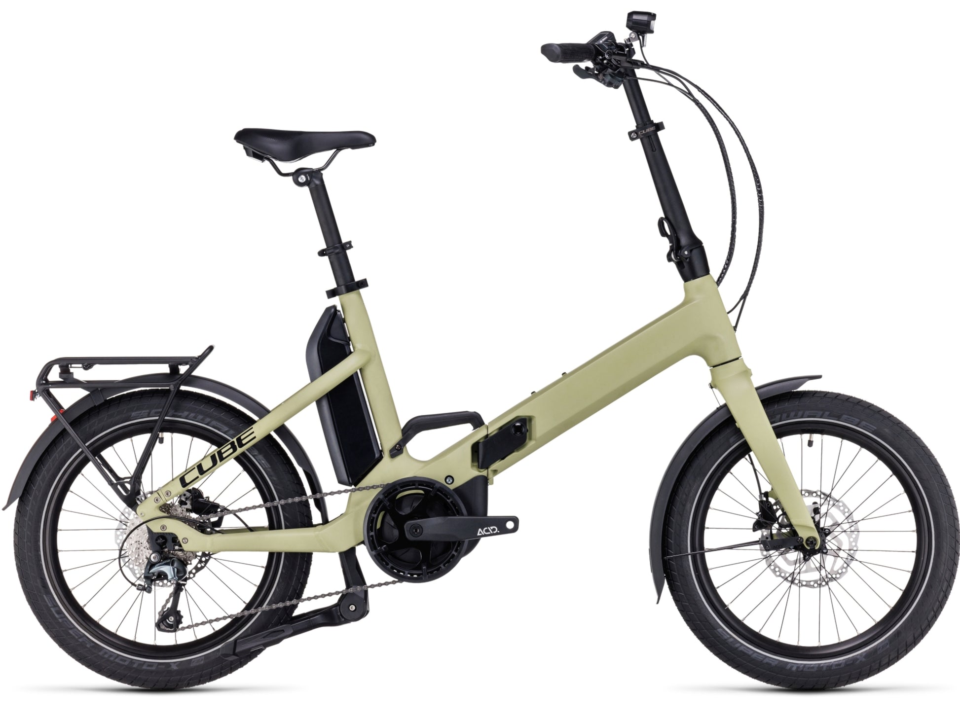 Cube Fold Sport Hybrid 500 electric bike green n black side profile on Fly Rides