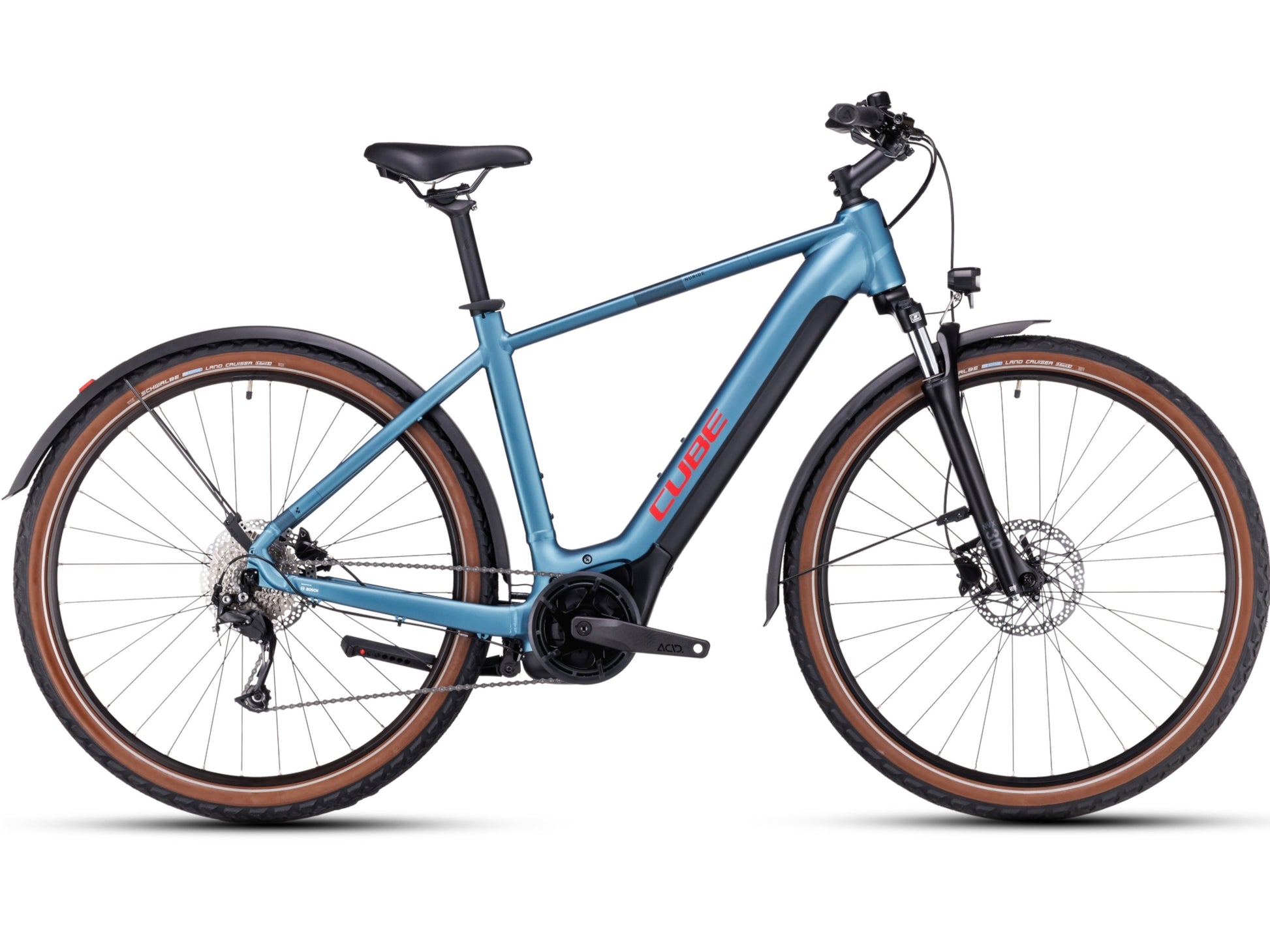 Cube Nuride Hybrid Performance 500 Allroad eMTB hardtail metalblue n red side profile on Fly Rides