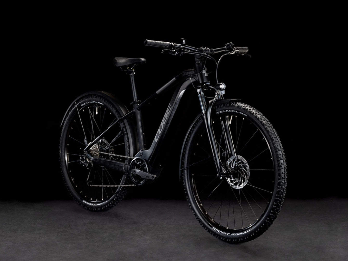 Cube Reaction Hybrid Performance 500 Allroad eMTB hardtail black n grey back right side profile on Fly Rides