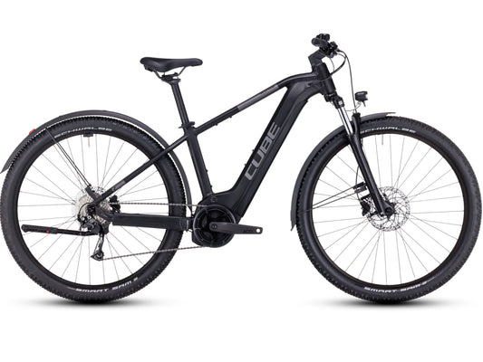 Cube Reaction Hybrid Performance 500 Allroad eMTB hardtail black n grey side profile on Fly Rides