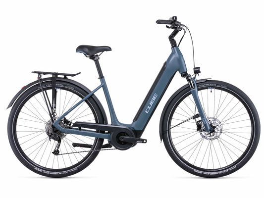 Cube Supreme Sport Hybrid One 400 electric bike grey and blue profile on Fly Rides