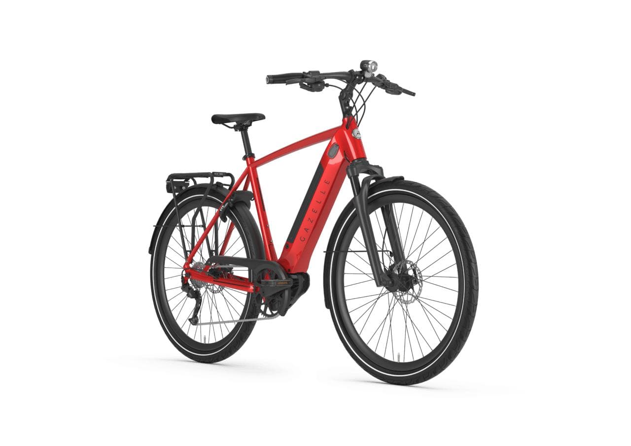 Gazelle Ultimate T10+ high step champion red side and front view on Fly Rides