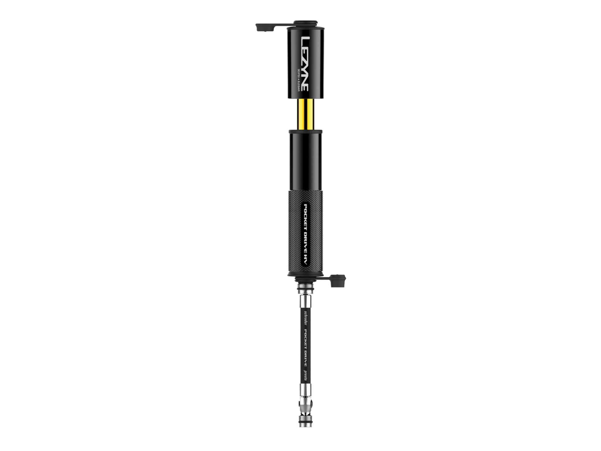 Lezyne Hand Pump pocket drive HV black side profile extended view on Fly Rides