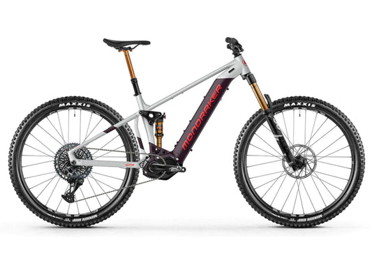 Mondraker Dusk RR SE eMTB full suspension Deep black red silver side profile on Fly Rides