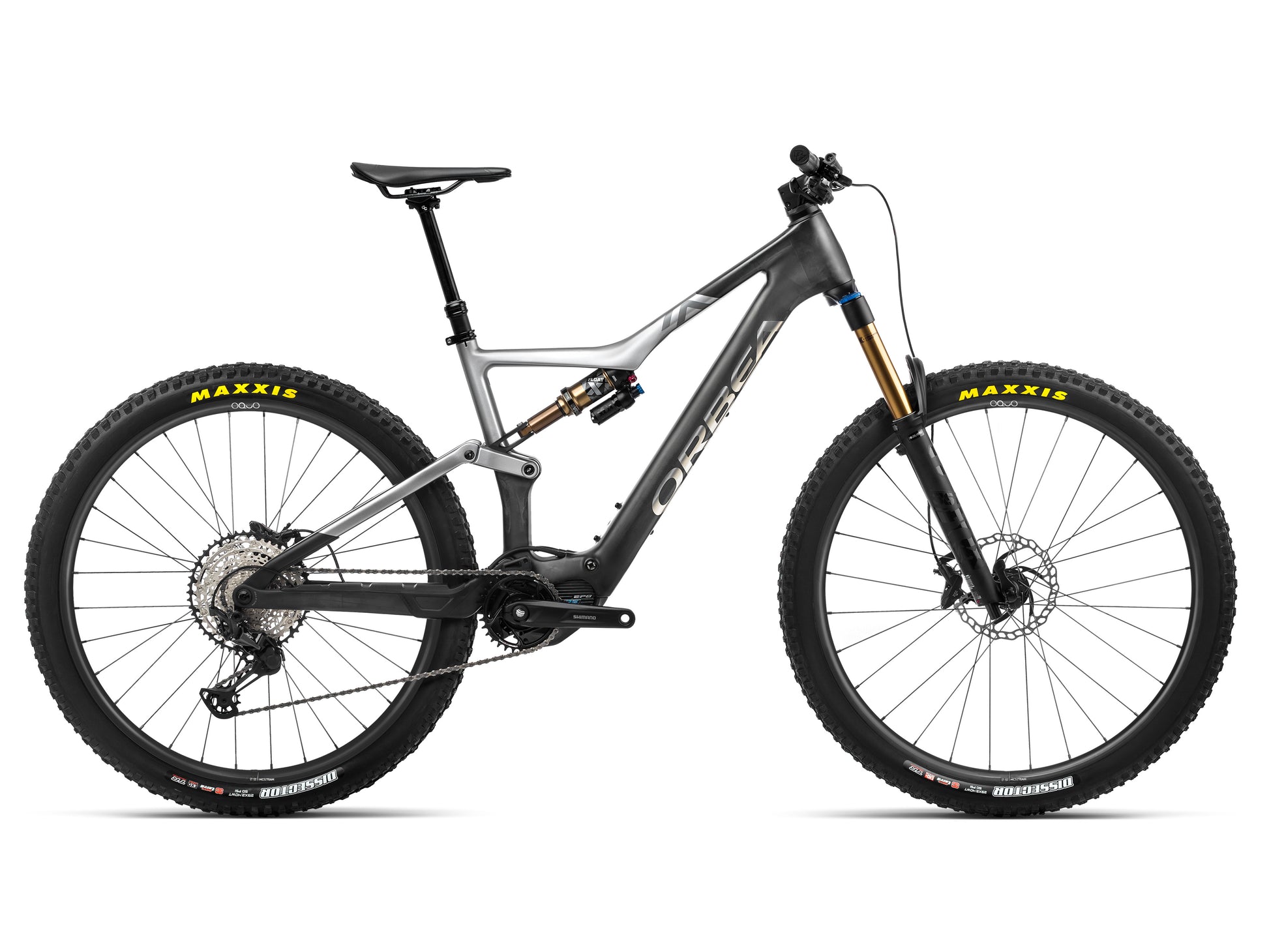 Orbea Rise M10 eMTB full suspension Carbon raw shark grey side profile on Fly Rides
