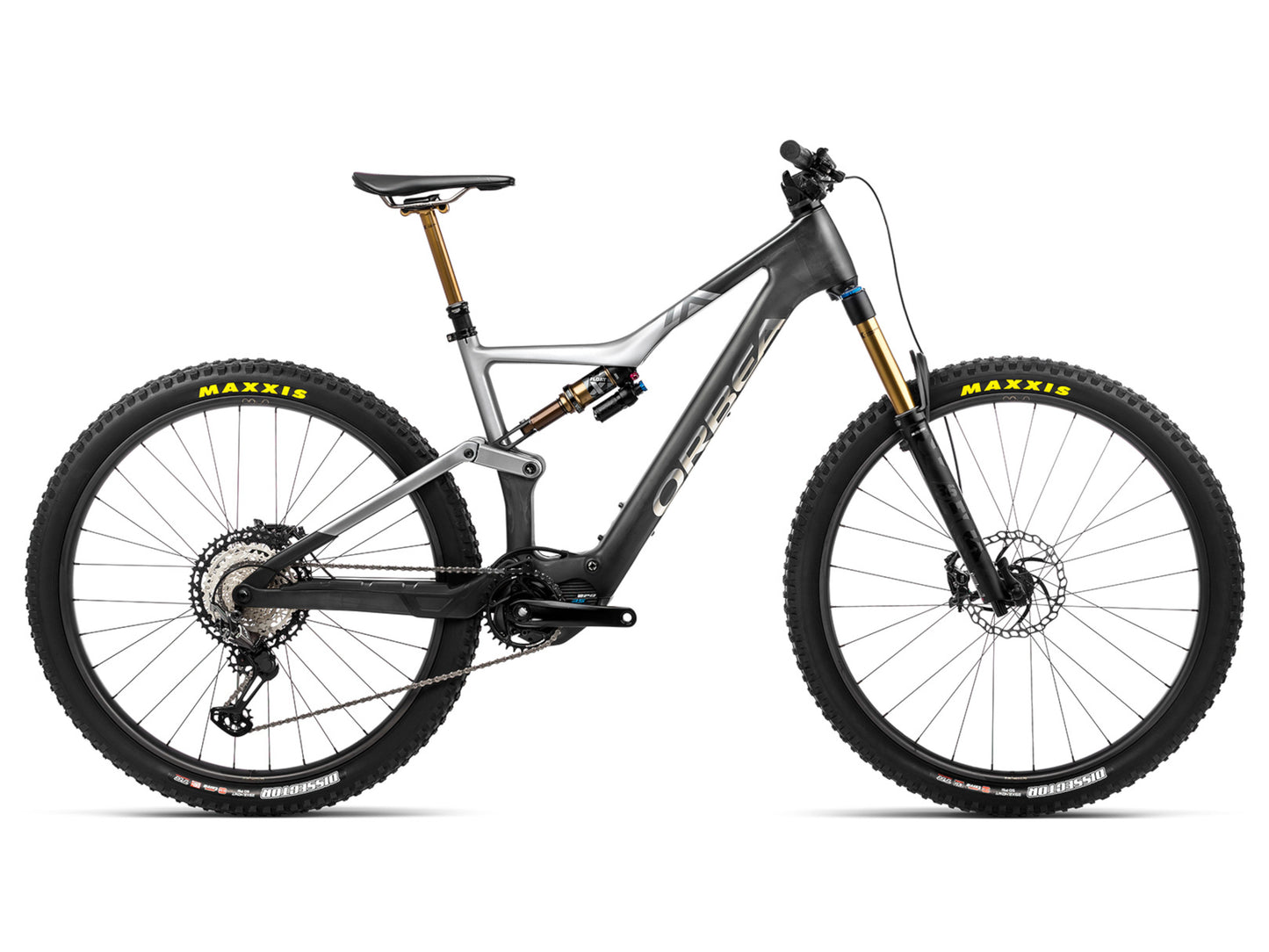 Orbea Rise M-TEAM eMTB full suspension Carbon raw shark grey side profile on Fly Rides