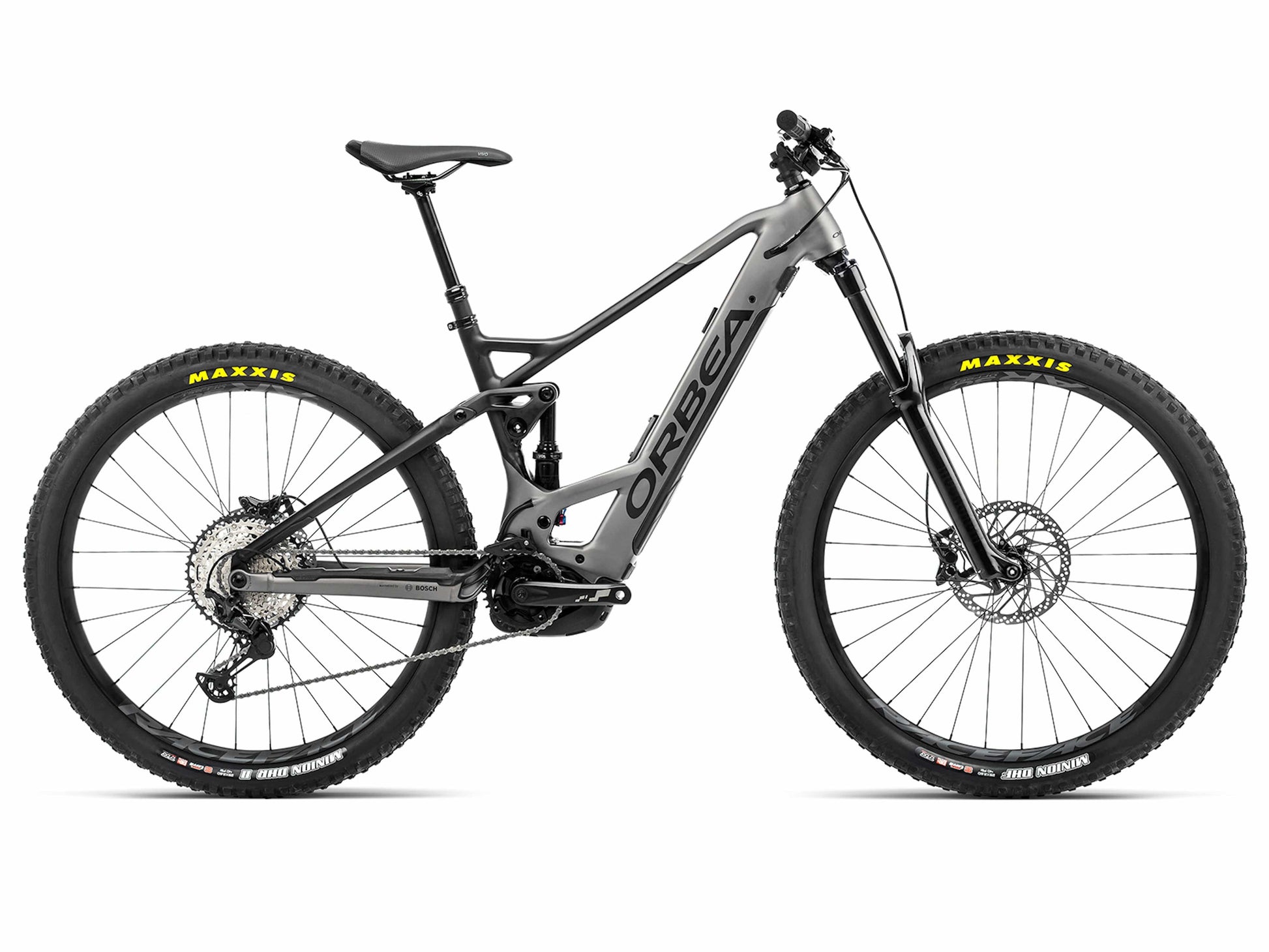 Orbea Wild FS H20 emtb full suspension silver black side view on Fly Rides