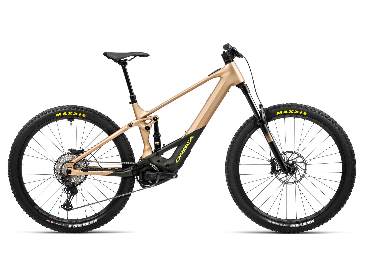 Orbea Wild H20 eMTB full suspension Baobab Brown Nori Green side profile on Fly Rides