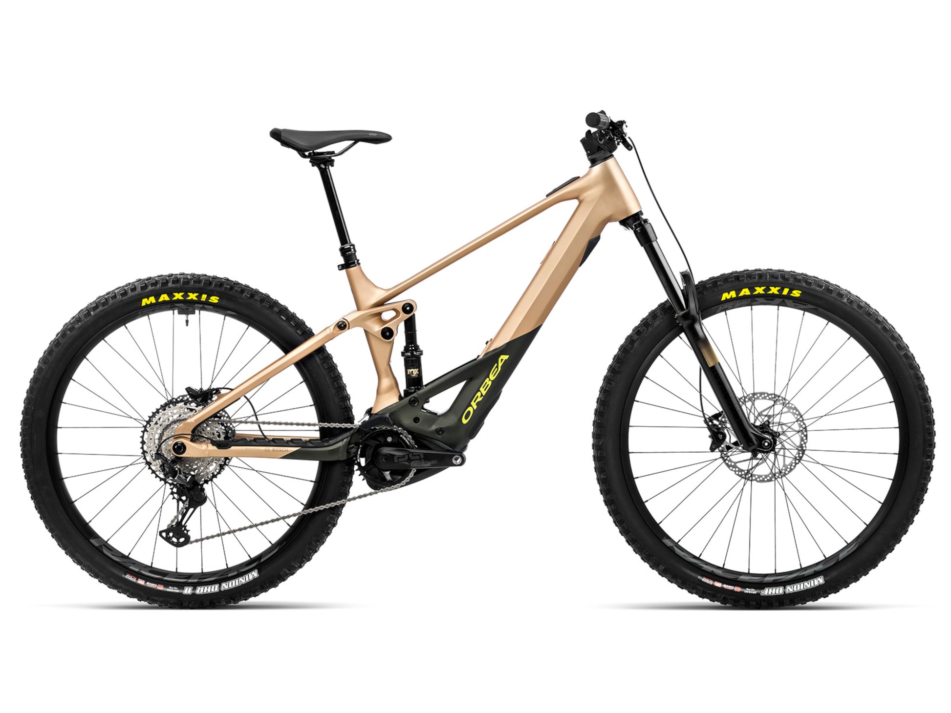 Orbea Wild H30 eMTB full suspension Baobab Brown Nori Green side profile on Fly Rides