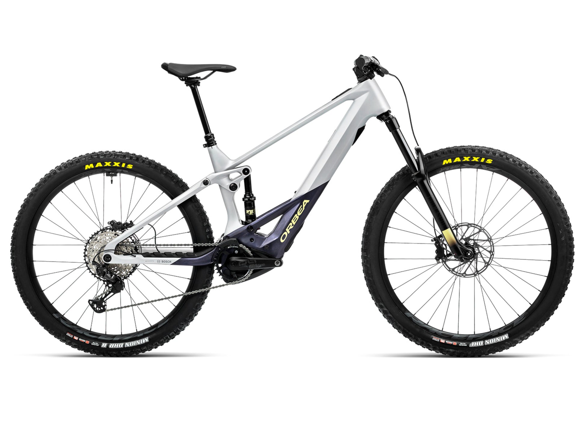 Orbea Wild M20 eMTB full suspension Halo silver tanzanite carbon side profile on Fly Rides