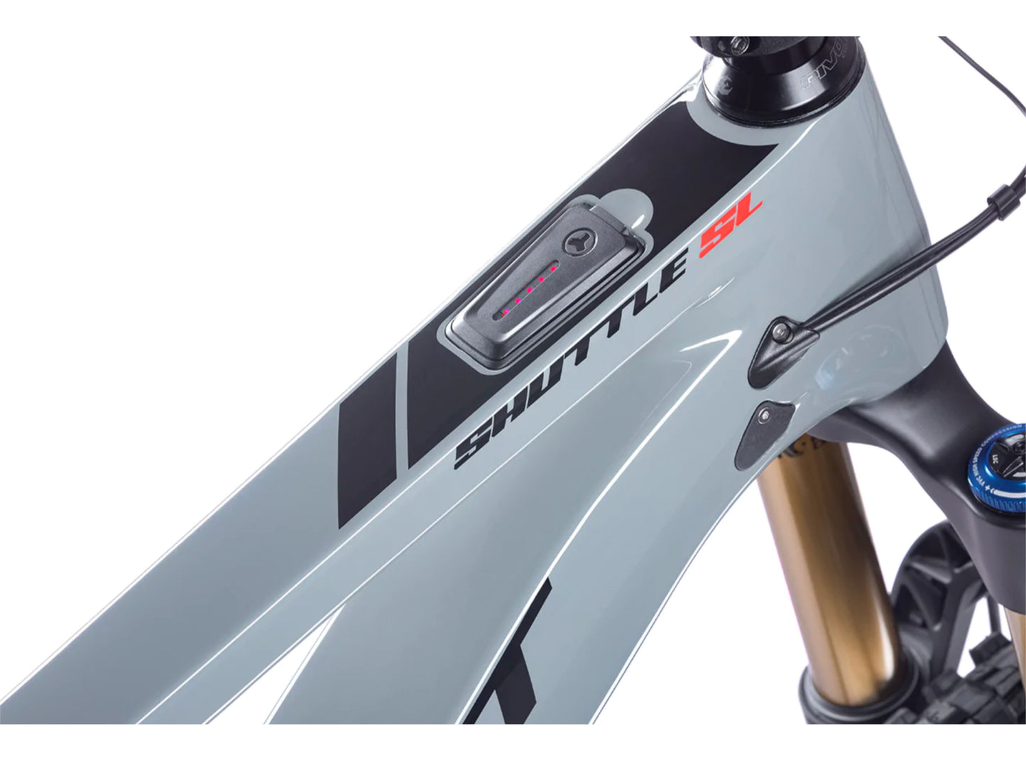 Pivot Shuttle SL Team XTR eMTB full suspension close up top tube display