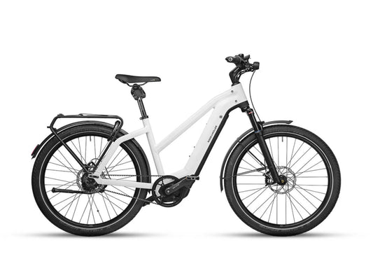 Riese and Muller Charger3 Mixte GT Rohloff emtb hardtail ceramic white side profile on Fly Rides