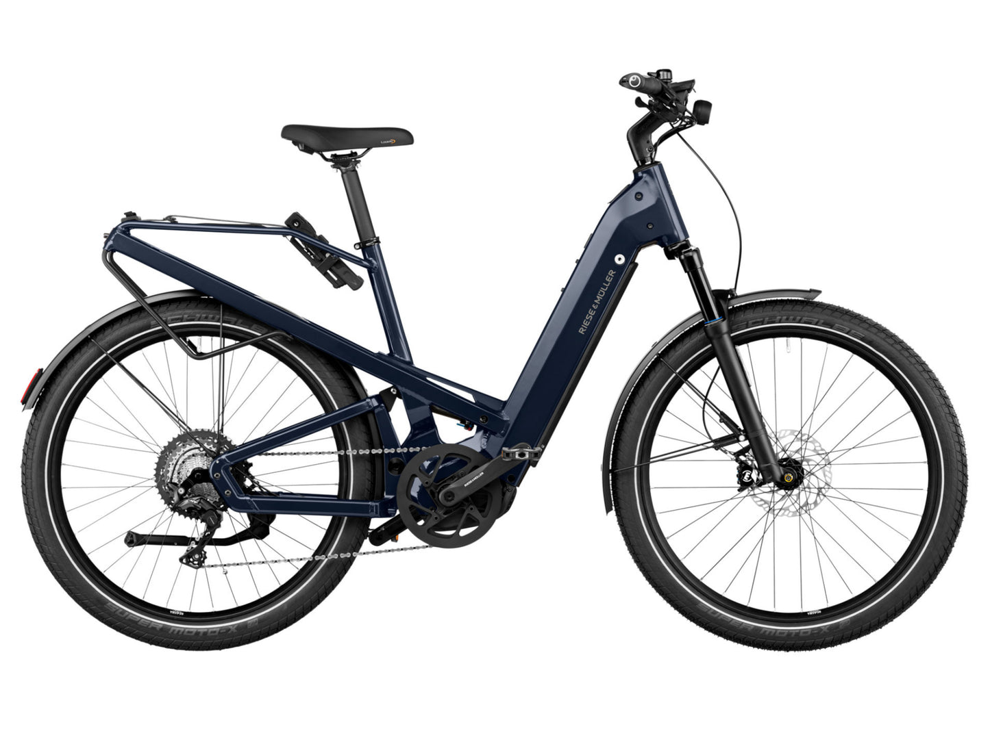 Riese and Muller Homage GT Touring eMTB full suspension deep sea blue profile on Fly Rides