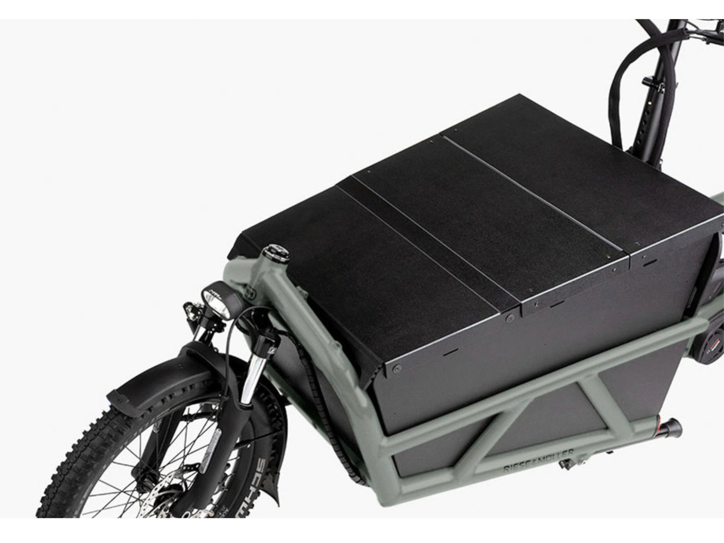 Riese & Muller Load4 60 Touring HS eMtb full suspension close up high sidewalls hard cover