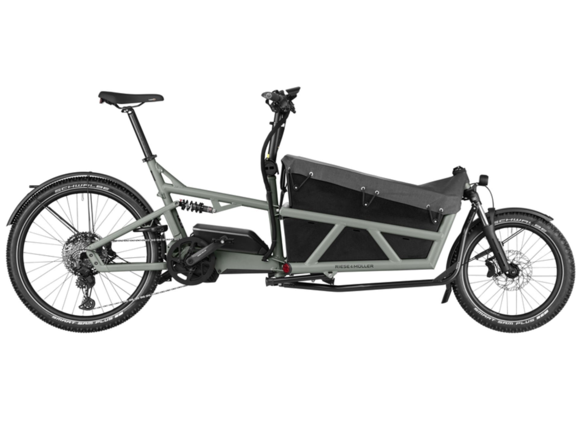 Riese & Muller Load4 60 Vario eMtb full suspension low sidewalls with child cover two child seats with footwell