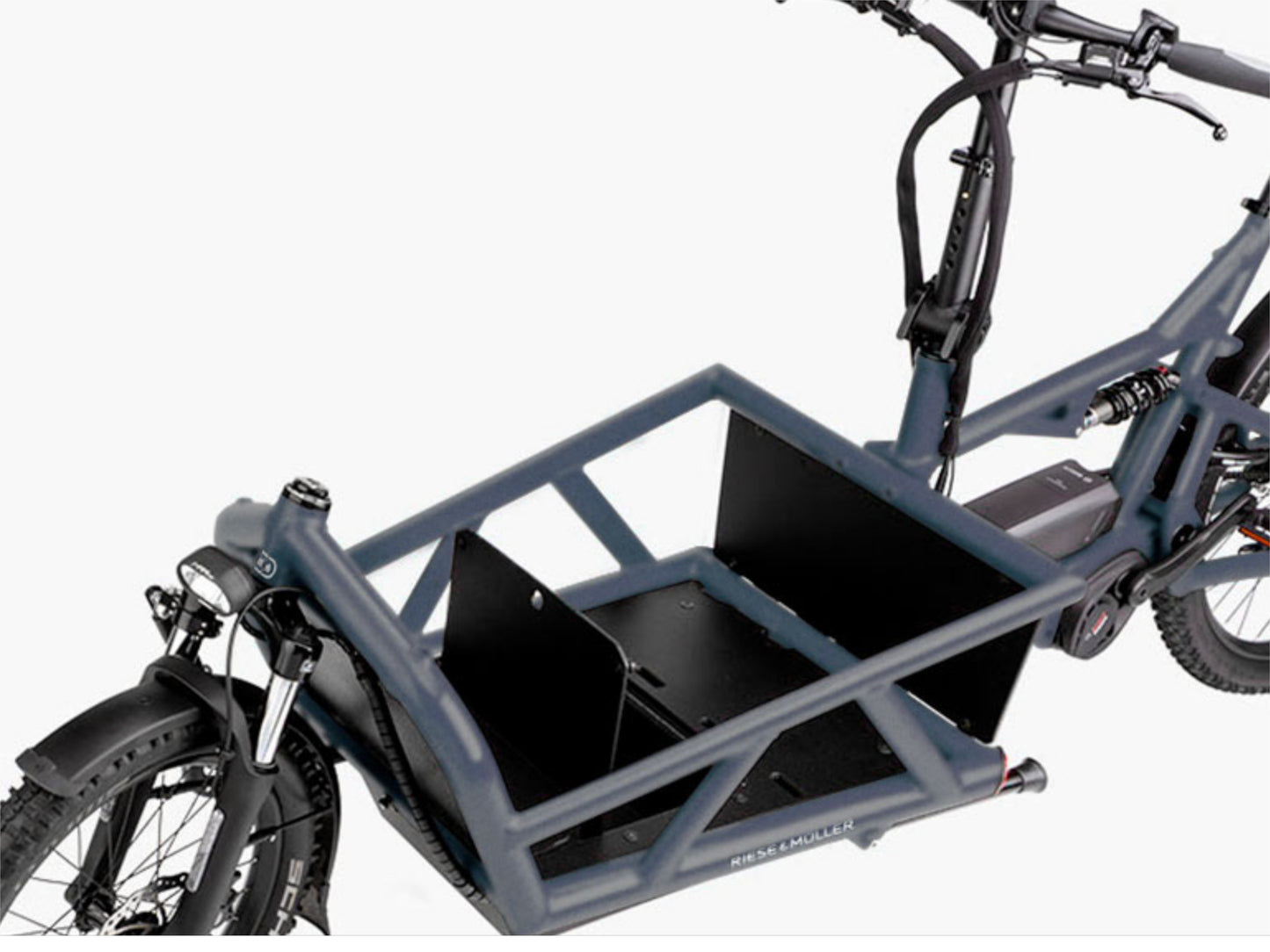 Riese and Muller Load 60 Rohloff HS eMTB full suspension closeup glovebox option