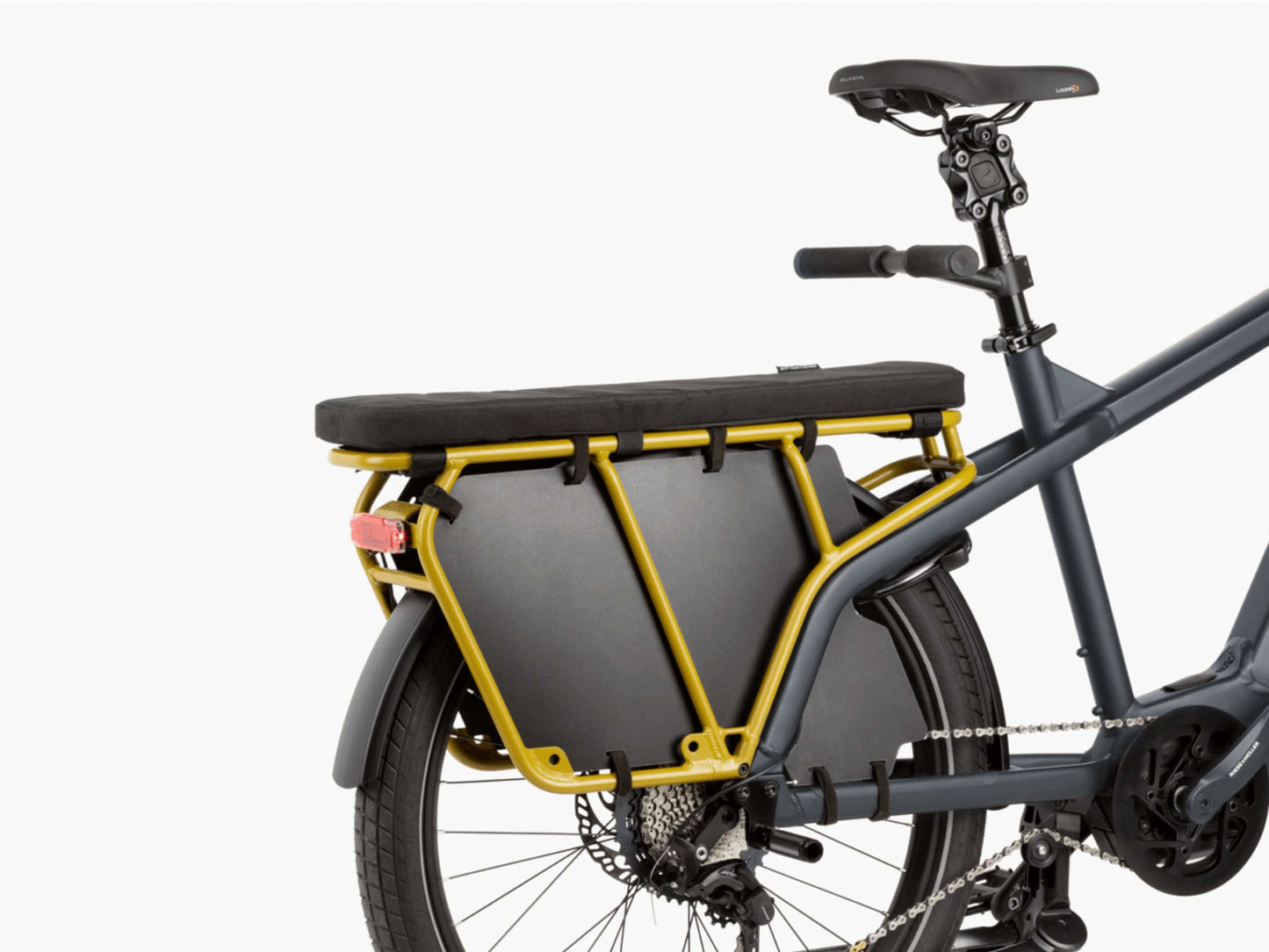 Riese and Muller Multicharger GT Touring 750 emtb hardtail grey curry closeup rear carrier passenger kit
