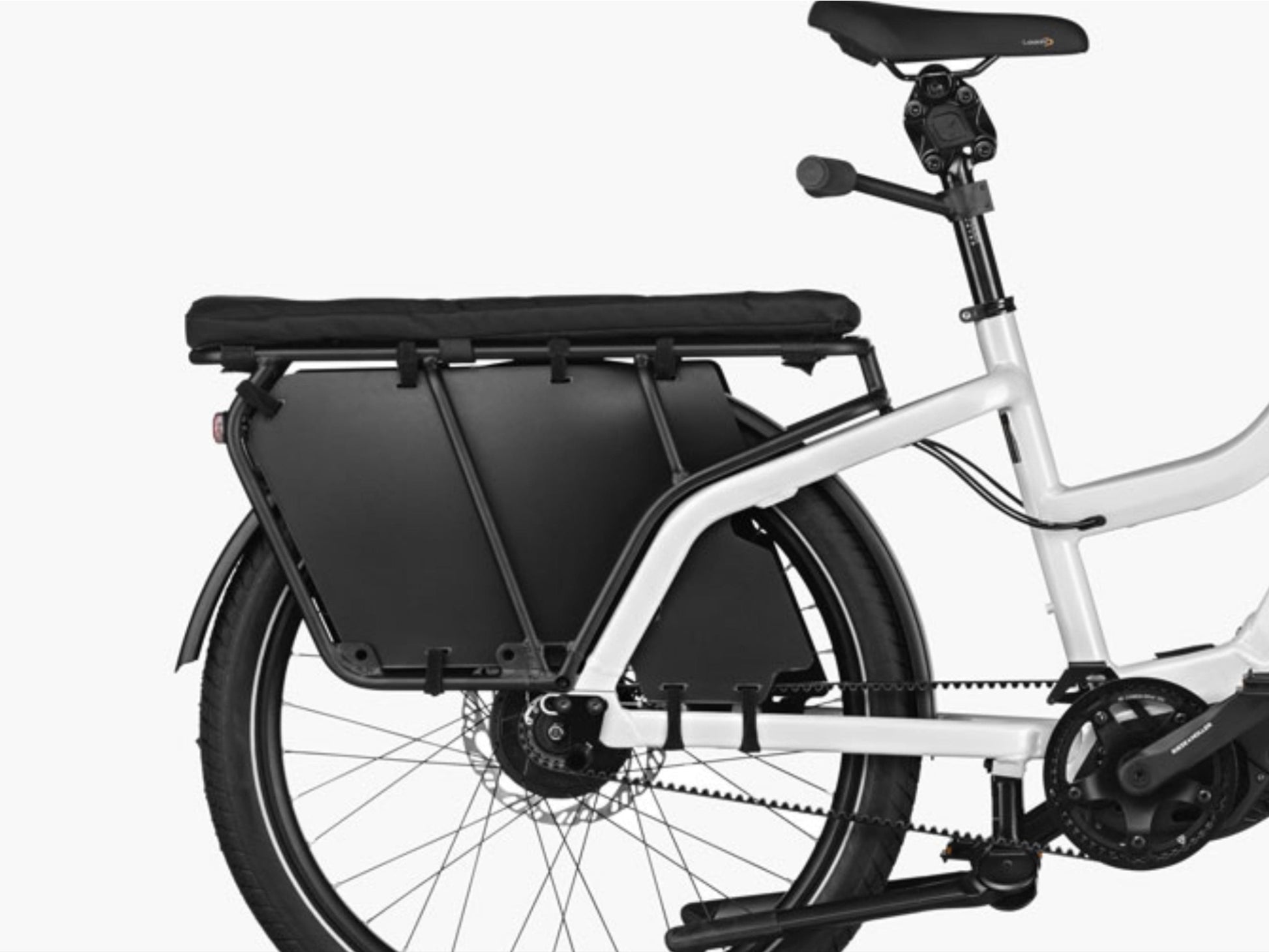 Riese and Muller Multicharger Mixte GT Vario HS emtb hardtail grey curry closeup rear carrier passenger kit