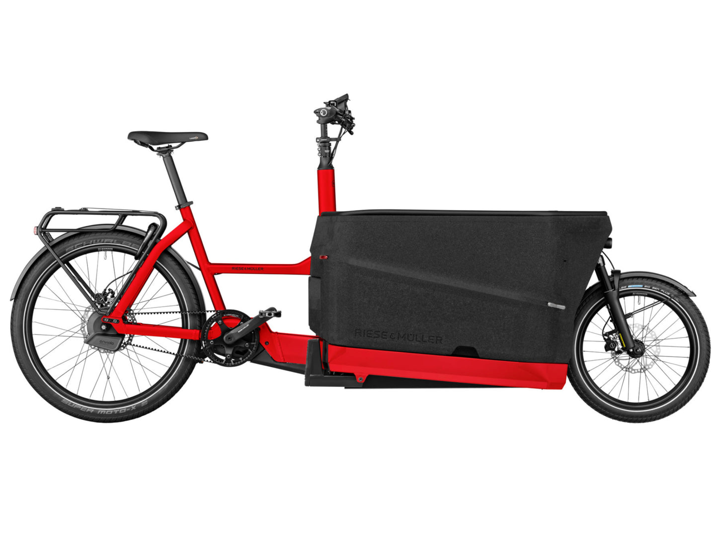 Riese & Muller Packster 70 Automatic cargo eMTB hardtail chili side profile on Fly Rides